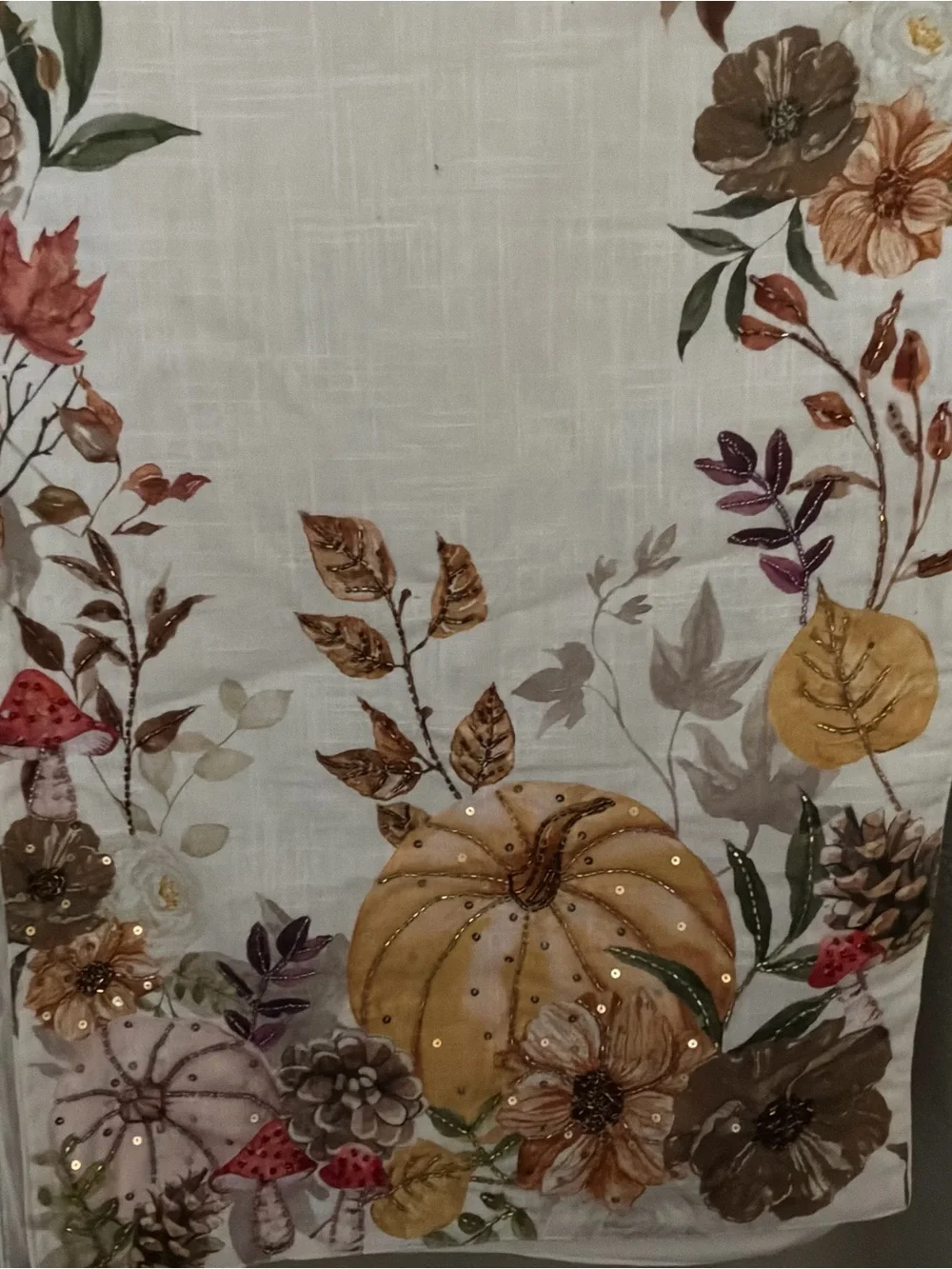 Autumn Pumpkin Floral Table Runner - Neutral Fall Colors